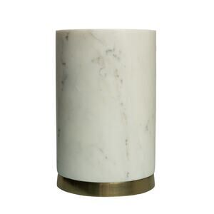 Unbranded Cylindrical Marble Canister With Brass-Colored Metal Base EUC